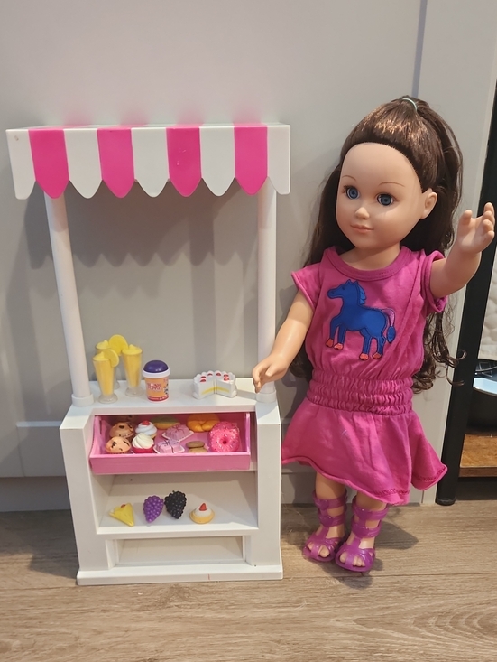 Our Generation Other - 18in doll fruit stand , doll includes